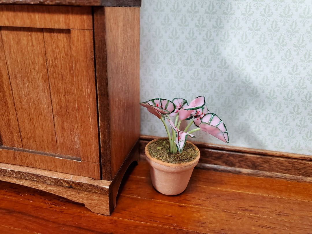 Dollhouse Houseplant Caladium Potted Plant 1:12 Scale Miniature Terra Cotta Pot