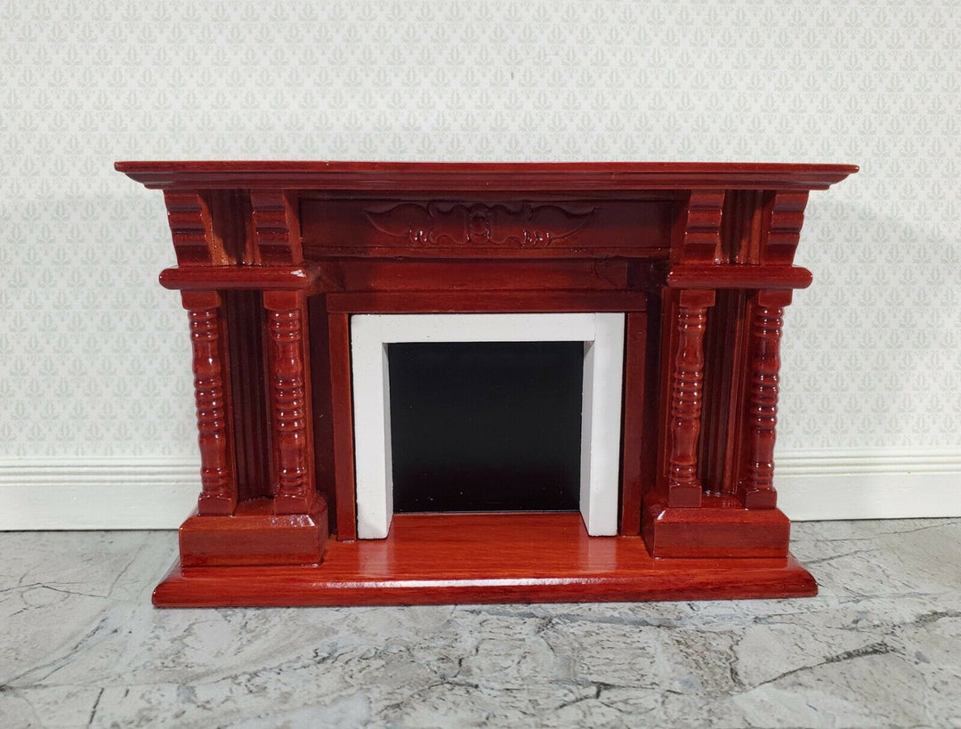 Dollhouse Fireplace with Columns Mahogany Finish 1:12 Scale Miniature Furniture
