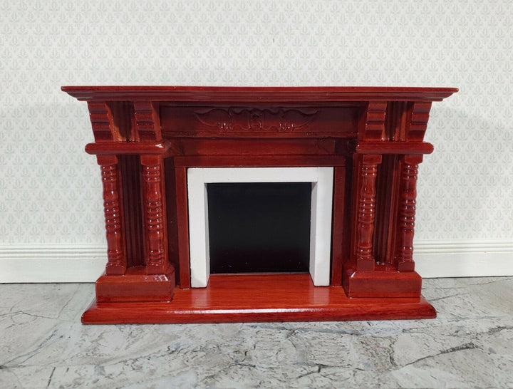 Dollhouse Fireplace with Columns Mahogany Finish 1:12 Scale Miniature Furniture