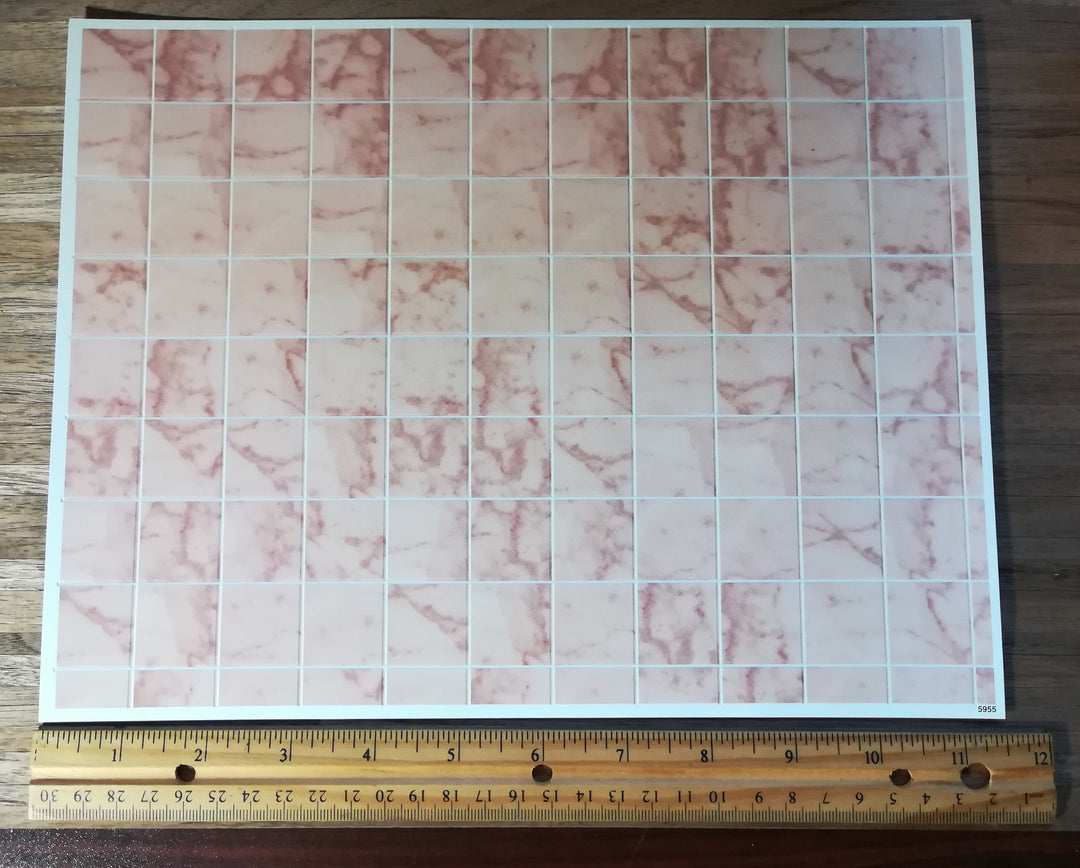Dollhouse Pink Marble Square Tile Floor Embossed Cardstock Glossy 1:12 Scale