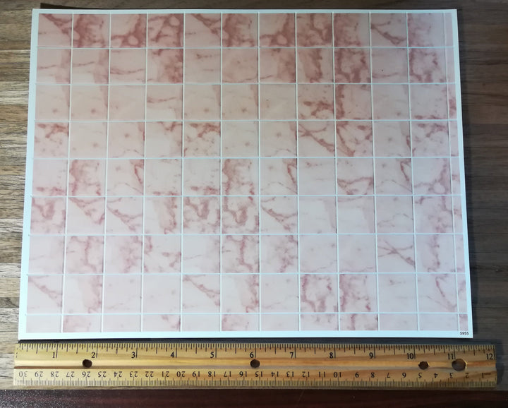 Dollhouse Pink Marble Square Tile Floor Embossed Cardstock Glossy 1:12 Scale
