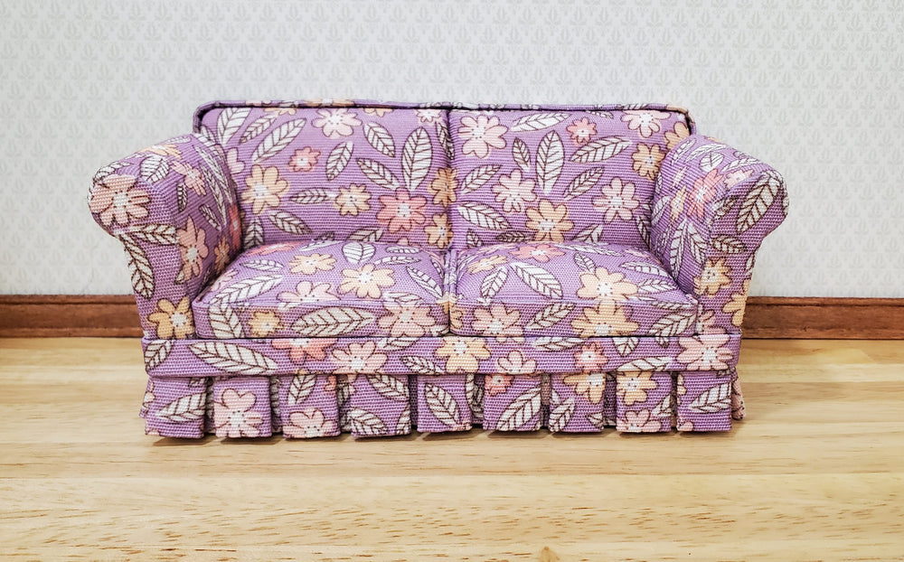 JBM Dollhouse Sofa Couch Purple Floral Modern Style 1:12 Scale Furniture