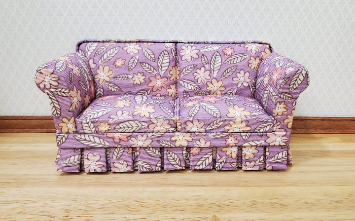 JBM Dollhouse Sofa Couch Purple Floral Modern Style 1:12 Scale Furniture