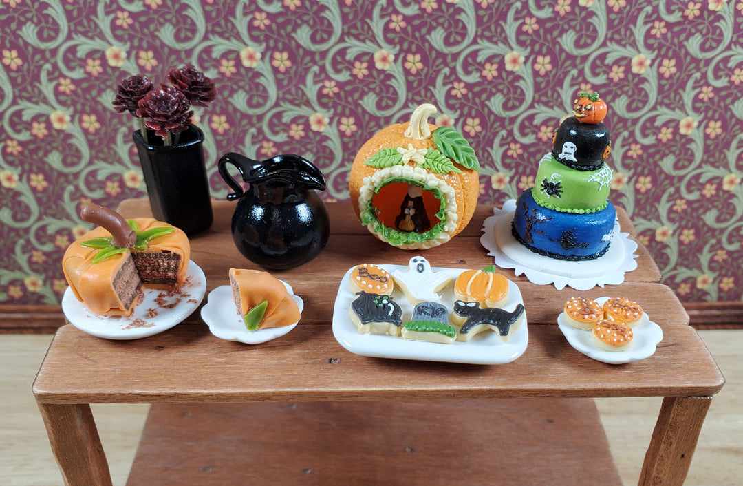 Dollhouse Halloween Cookies on Ceramic Tray 1:12 Scale Miniature Food Kitchen