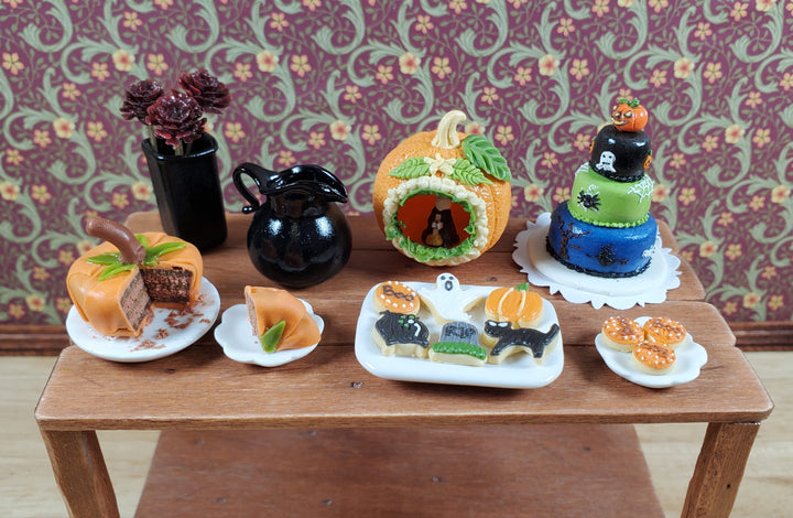 Dollhouse Halloween Cookies on Ceramic Tray 1:12 Scale Miniature Food Kitchen