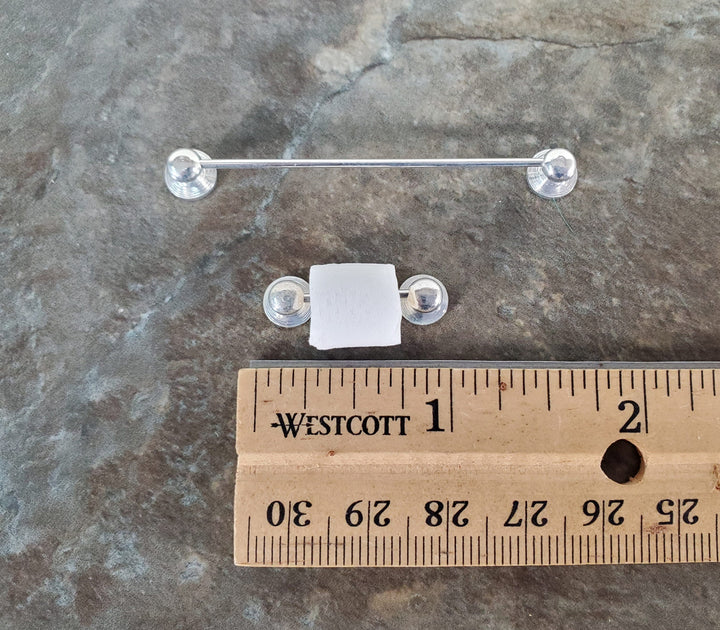 Dollhouse Towel Rod & Toilet Paper Holder Silver 1:12 Scale Miniature Bathroom