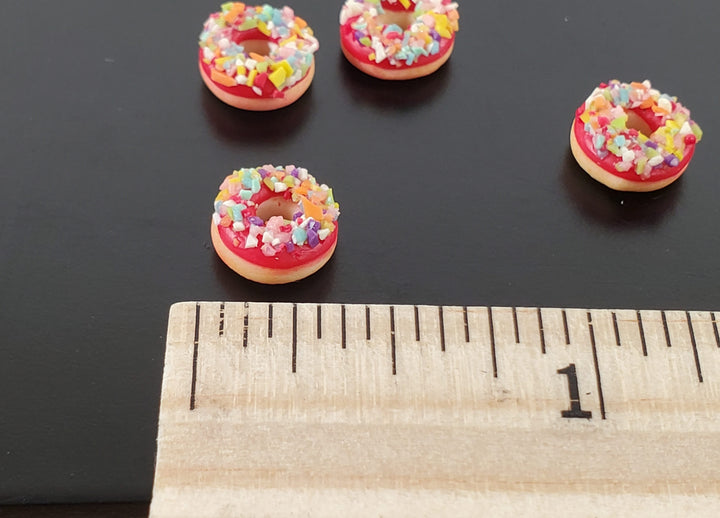 Dollhouse Donuts x5 Red with Sprinkles 1:12 Scale Miniature Food Dessert Bakery