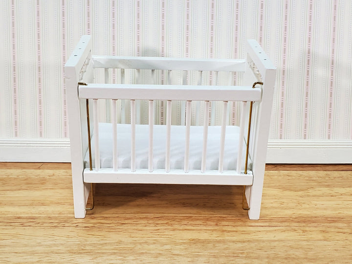 Dollhouse Crib Wood Drop Side White Finish 1:12 Scale Miniature Nursery Furniture