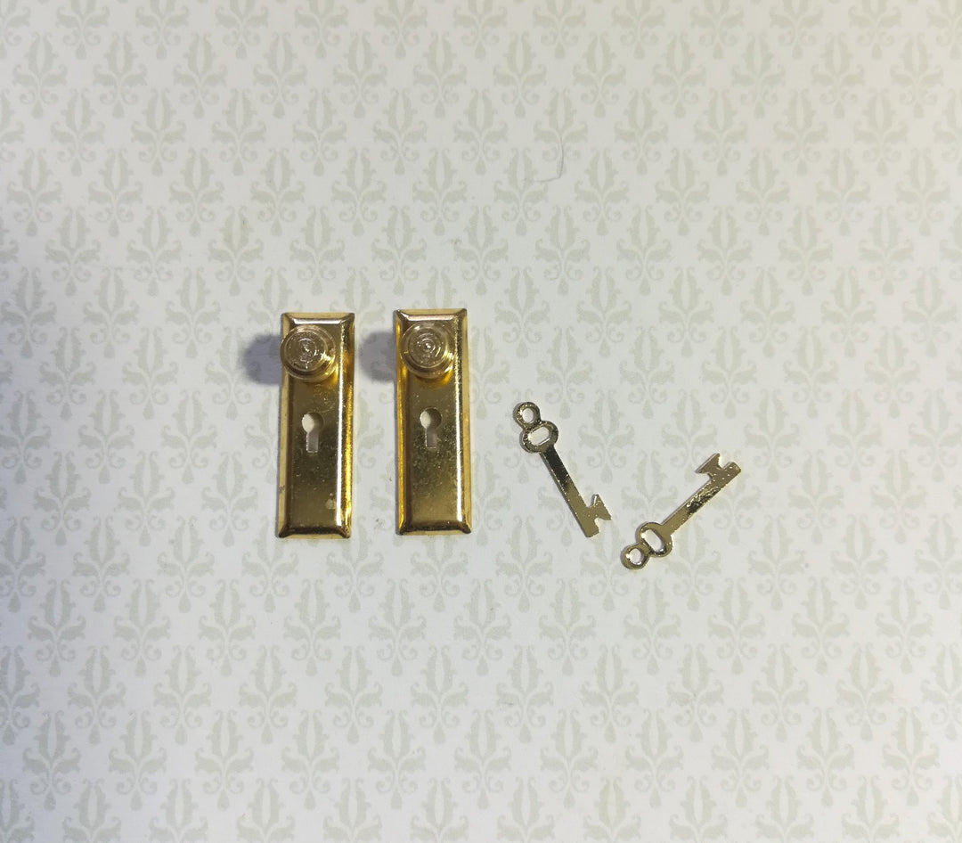 Dollhouse Door Knobs Brass Gold and Plates Set with Keyhole 1:12 Scale Miniature