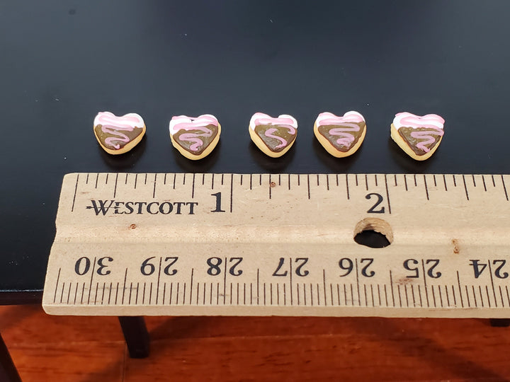 Dollhouse Heart Donuts Pastries x5 1:12 Scale Miniature Food Dessert Bakery
