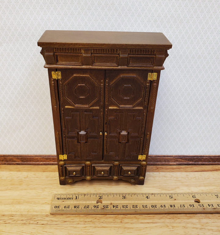 JBM Dollhouse Wardrobe Closet French Louis XIII Style Walnut Finish 1:12 Scale Miniature Furniture