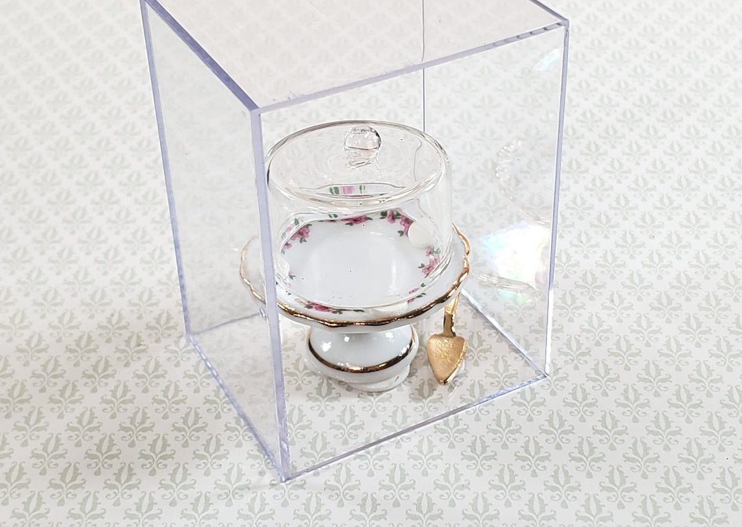 Dollhouse Cake Stand with Cover and Cake Server Reutter Porcelain 1:12 Scale