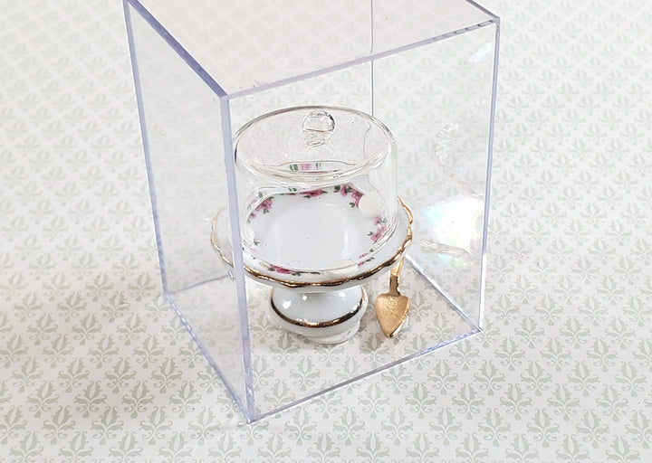 Dollhouse Cake Stand with Cover and Cake Server Reutter Porcelain 1:12 Scale