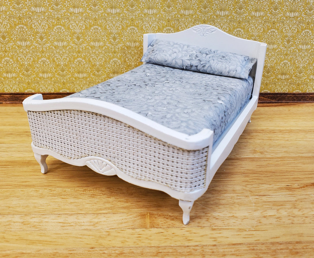 Dollhouse Double Bed White with Grey Bedding 1:12 Scale Bedroom Furniture