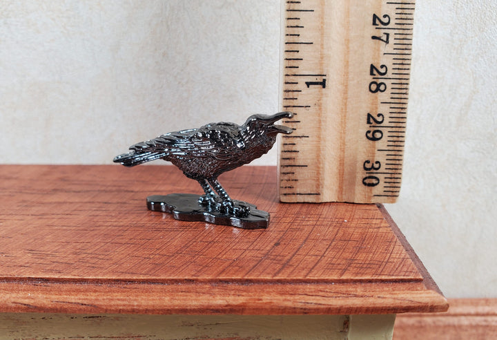 Miniature Raven Crow Cawing Bird Metal Decoration Statue Halloween
