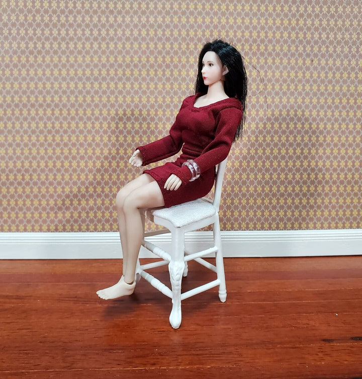 Dollhouse Tall Chair White Counter Height Padded Seat 1:12 Scale Furniture