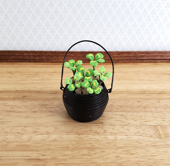 Miniature Clovers Shamrocks 4 Leaf in Cauldron Style Pot 1:12 Scale Dollhouse