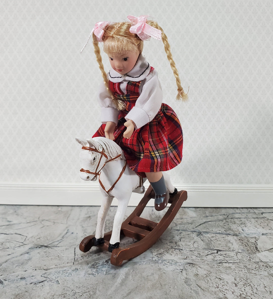 Dollhouse Rocking Horse Large Cast Resin 1:12 Scale Toy for Nursery or Kids Bedroom