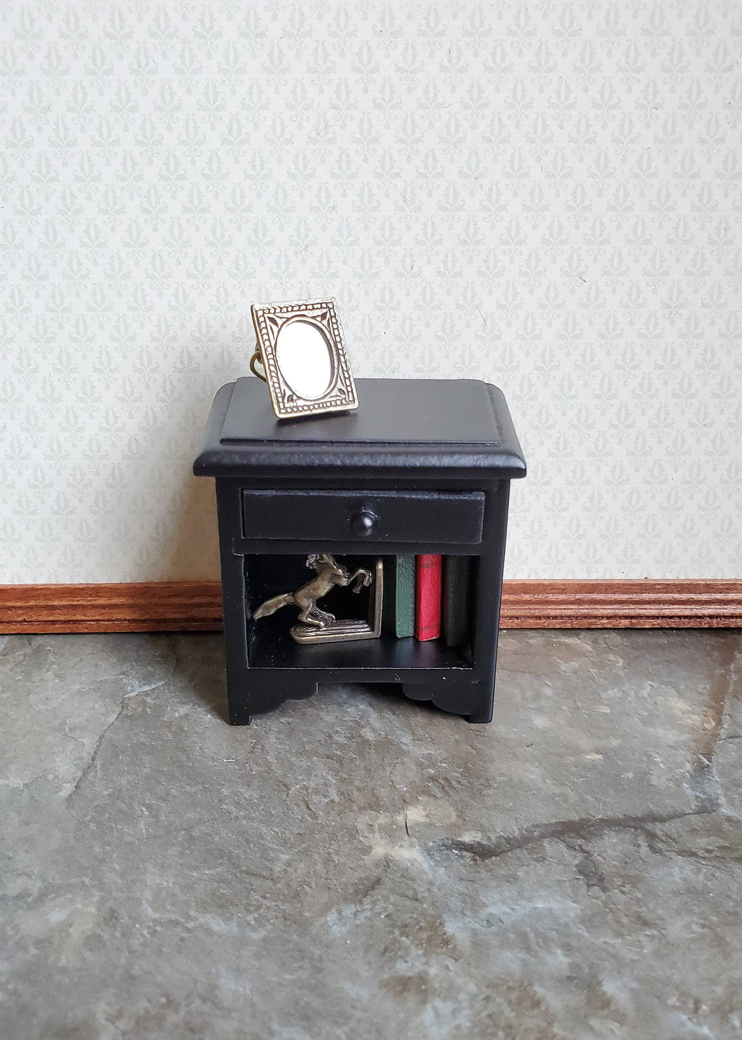 Dollhouse Miniature Nightstand Side Table Black w/ Drawer 1:12 Scale Furniture