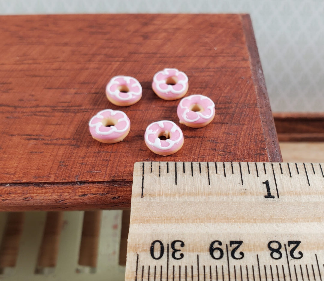 Dollhouse Donuts x5 Pink White Frosting 1:12 Scale Miniature Food Dessert Bakery