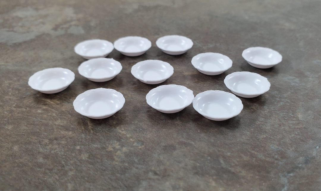 Dollhouse Soup Bowls Chrysnbon Scalloped Edge x12 White Plastic Small 1:12 Scale
