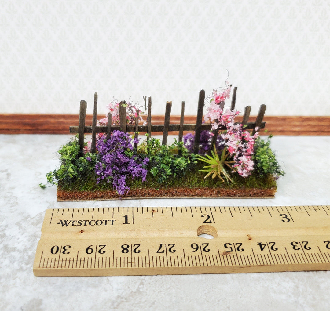 Dollhouse HALF SCALE Flowers with Fence Purple & Pink 1:12 Scale Miniature 2 Sided