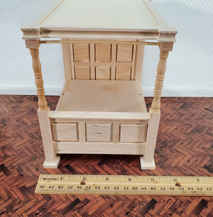 Dollhouse Bed 4 Poster Canopy Tudor Style Unpainted Wood 1:12 Scale Miniature Bedroom Furniture