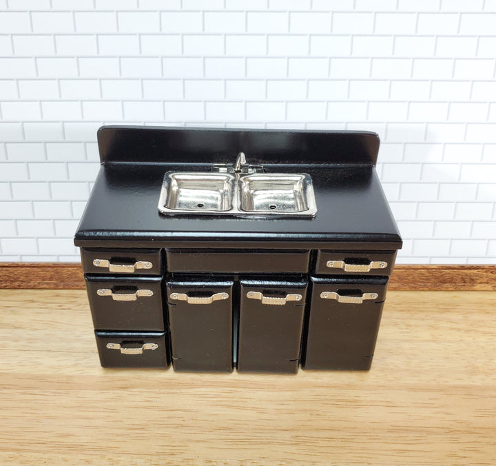 ollhouse 1950s Kitchen Sink with Cabinet Retro Style BLACK 1:12 Scale Miniature