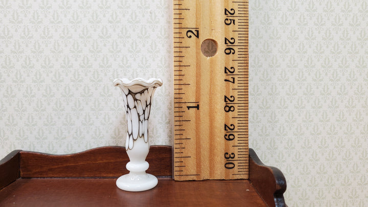 Dollhouse Glass Vase White Smoky Black Swirls Handmade 1:12 Scale