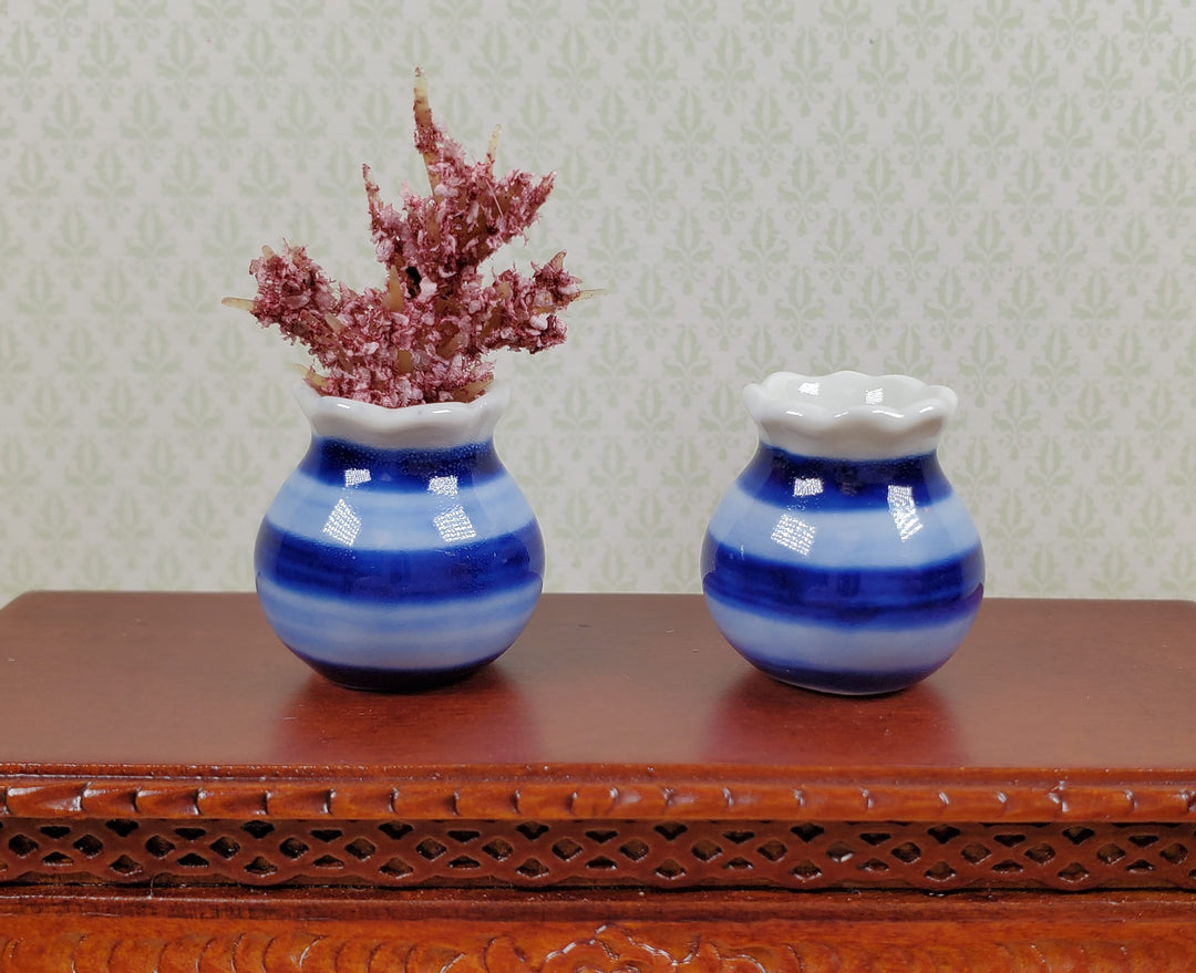 Dollhouse Vases Blue & White Striped Set of 2 Pots 1:12 Scale Miniature