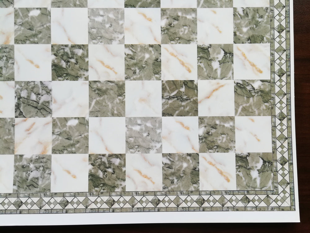 Dollhouse Miniature Tile Floor Gray Brown & White Marble with Border 1:12 Scale