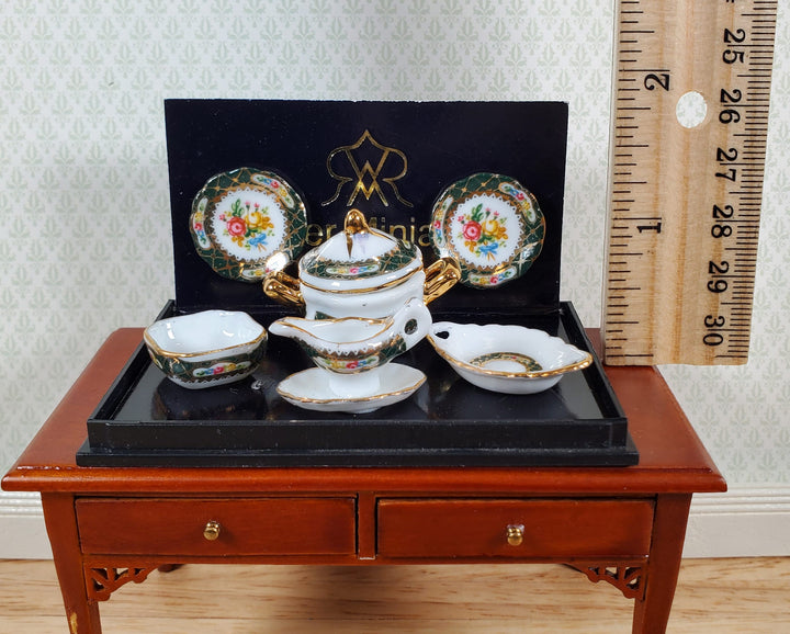 Dollhouse Dinner Set "Irish Gold" Reutter Porcelain 1:12 Scale Plates Dishes