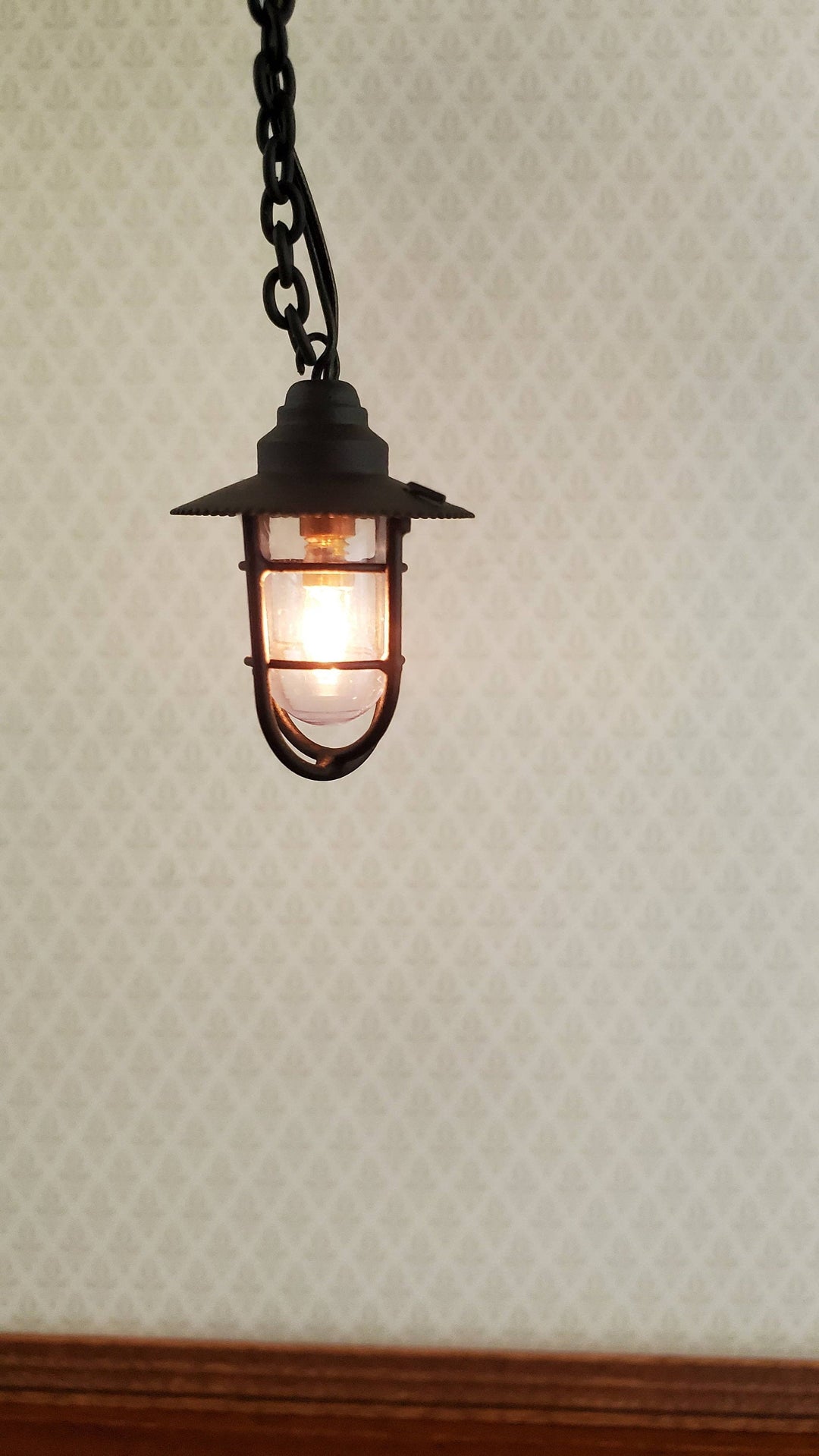 Dollhouse Miniature Hanging Lantern Light Black Vintage Style 12 Volt 1:12 Scale Lighting