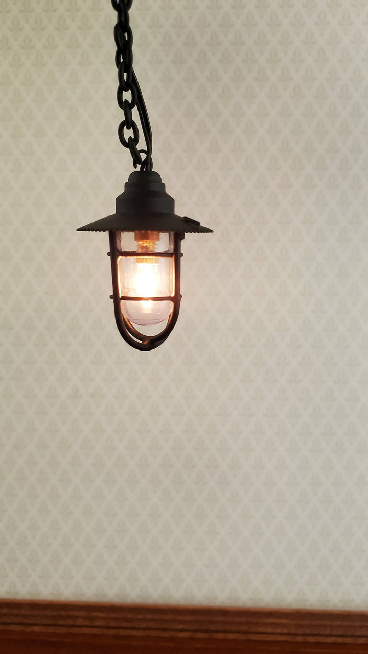Dollhouse Miniature Hanging Lantern Light Black Vintage Style 12 Volt 1:12 Scale Lighting