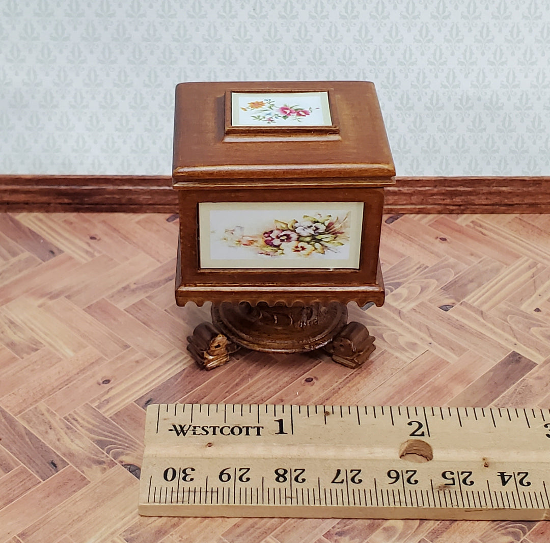 JBM Miniature Teapoy Tea Caddy Serving Table Box 1:12 Scale Miniature Furniture Walnut Finish