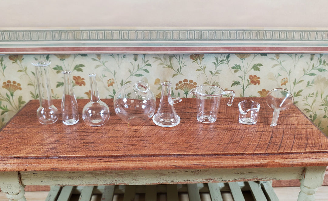 Dollhouse Miniature Mad Scientist Flask Jar Set Glass Beakers Funnel 1:12 Scale