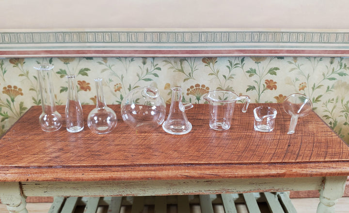 Dollhouse Miniature Mad Scientist Flask Jar Set Glass Beakers Funnel 1:12 Scale