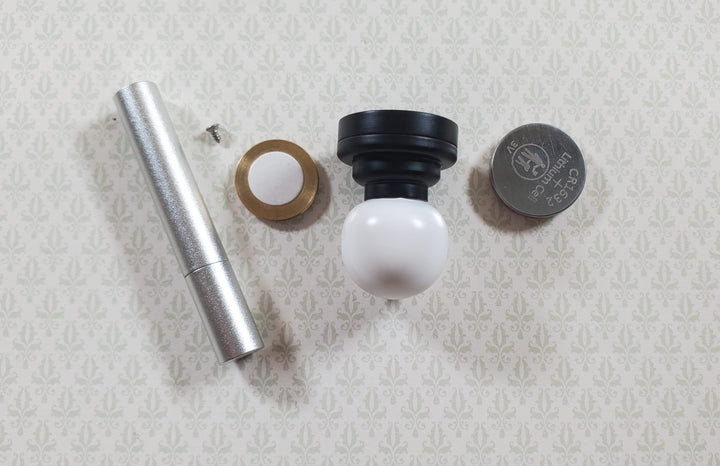 Dollhouse Round Ceiling Light with Black Base & Wand 1:12 Miniature Battery Lamp