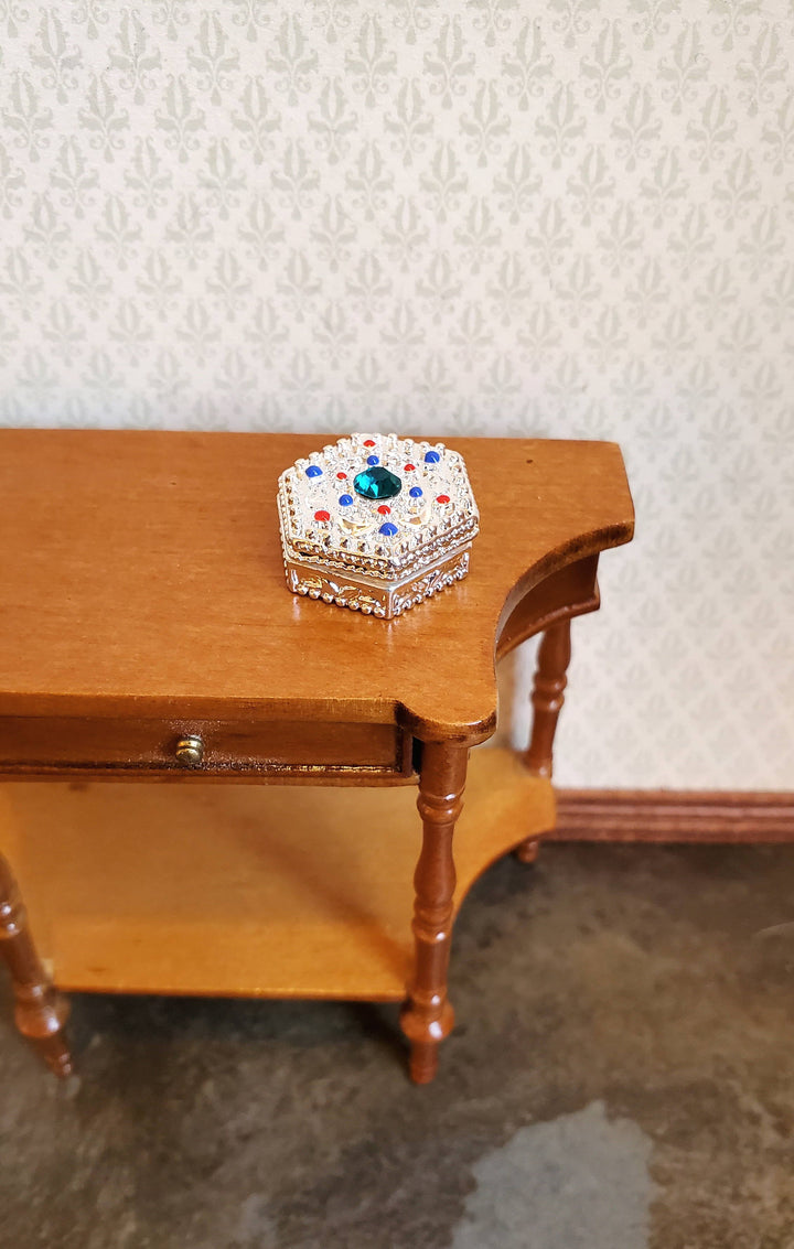 Dollhouse Jewelry Box with Jewels Large Silver with Opening Lid 1:12 Scale