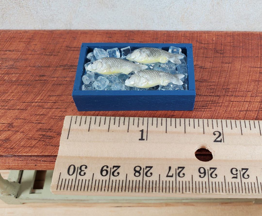 Dollhouse Fish on Ice in Blue Crate Food Seafood 1:12 Scale Miniature