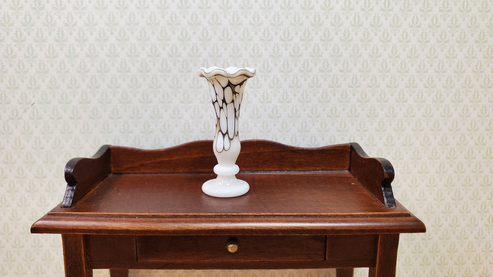 Dollhouse Glass Vase White Smoky Black Swirls Handmade 1:12 Scale