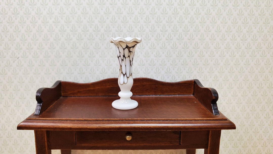 Dollhouse Glass Vase White Smoky Black Swirls Handmade 1:12 Scale