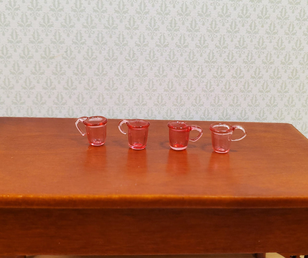 Dollhouse HALF SCALE Dark Pink Glass Cups with Handles Set of 4 1:24 Miniature
