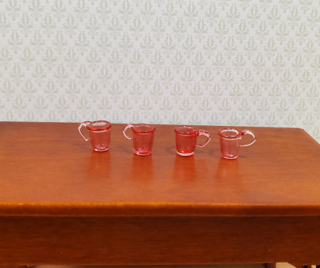 Dollhouse HALF SCALE Dark Pink Glass Cups with Handles Set of 4 1:24 Miniature