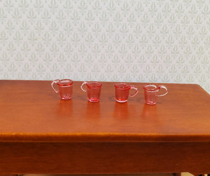 Dollhouse HALF SCALE Dark Pink Glass Cups with Handles Set of 4 1:24 Miniature