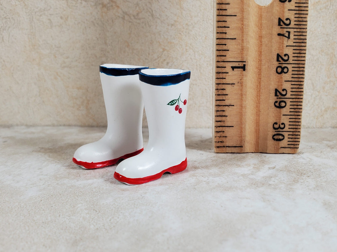 Dollhouse Rain or Garden Boots Wellies Cherry Design 1:12 Scale Miniatures