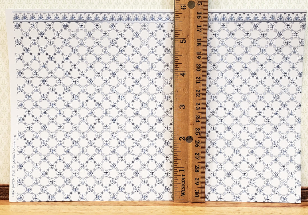 Dollhouse HALF SCALE Wallpaper 3 Sheets Dutch Delft Blue 1:24 Scale Miniature
