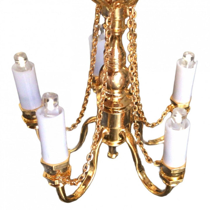 Dollhouse Miniature Battery Light 5 Arm Chandelier with Chains 1:12 Scale