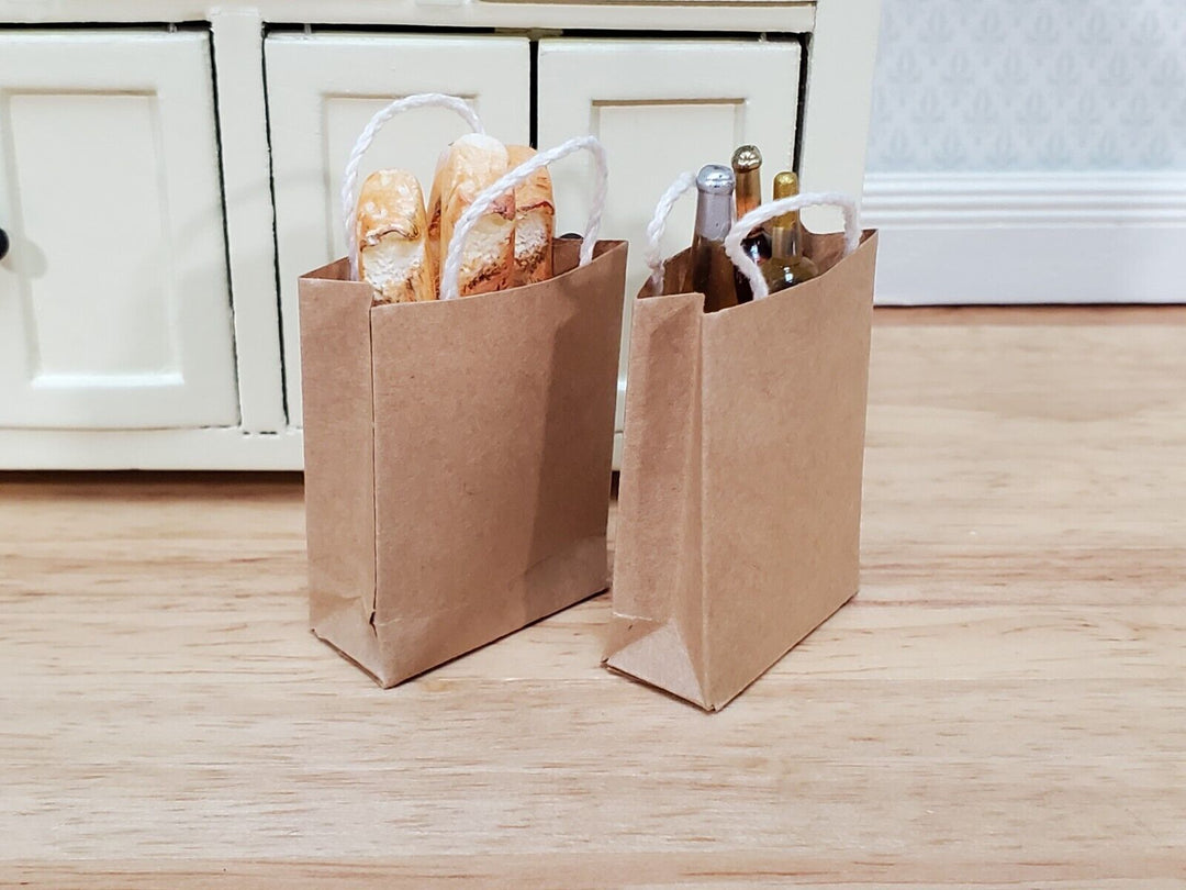 Dollhouse Brown Grocery Bags Shopping Paper Set of 4 1:12 Scale Miniature Decor
