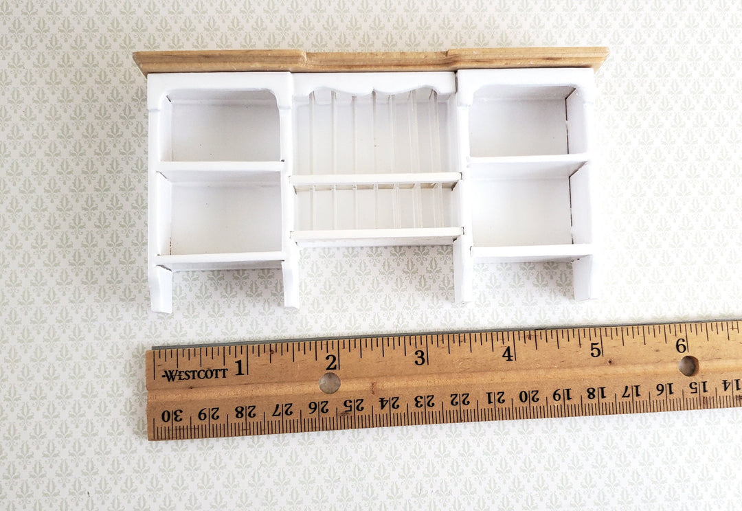 Dollhouse Hanging Shelf with Plate Rack Kitchen White Wood 1:12 Scale Miniature